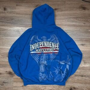 2000s AOP independence wrestling usa streetwear‎ style vibrant blue boxy hoodie